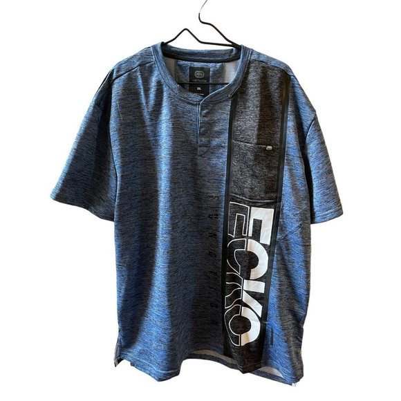 ECKO Blue Polyester Shirt Pullover Crewneck Logo Graphic Pocket Mens Size 2XL - Picture 1 of 5